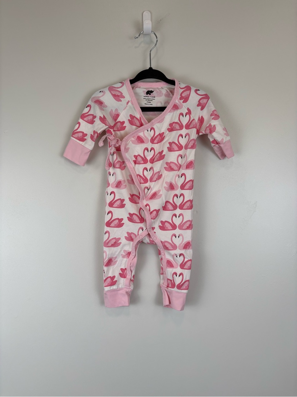 Monica + Andy Kimono Tie One-Piece Size 3-6 months Pink White Flamingo Organic